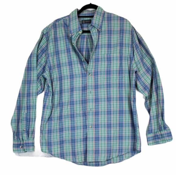Arrow Other - Men's green plaid long-sleeved dress shirt Med